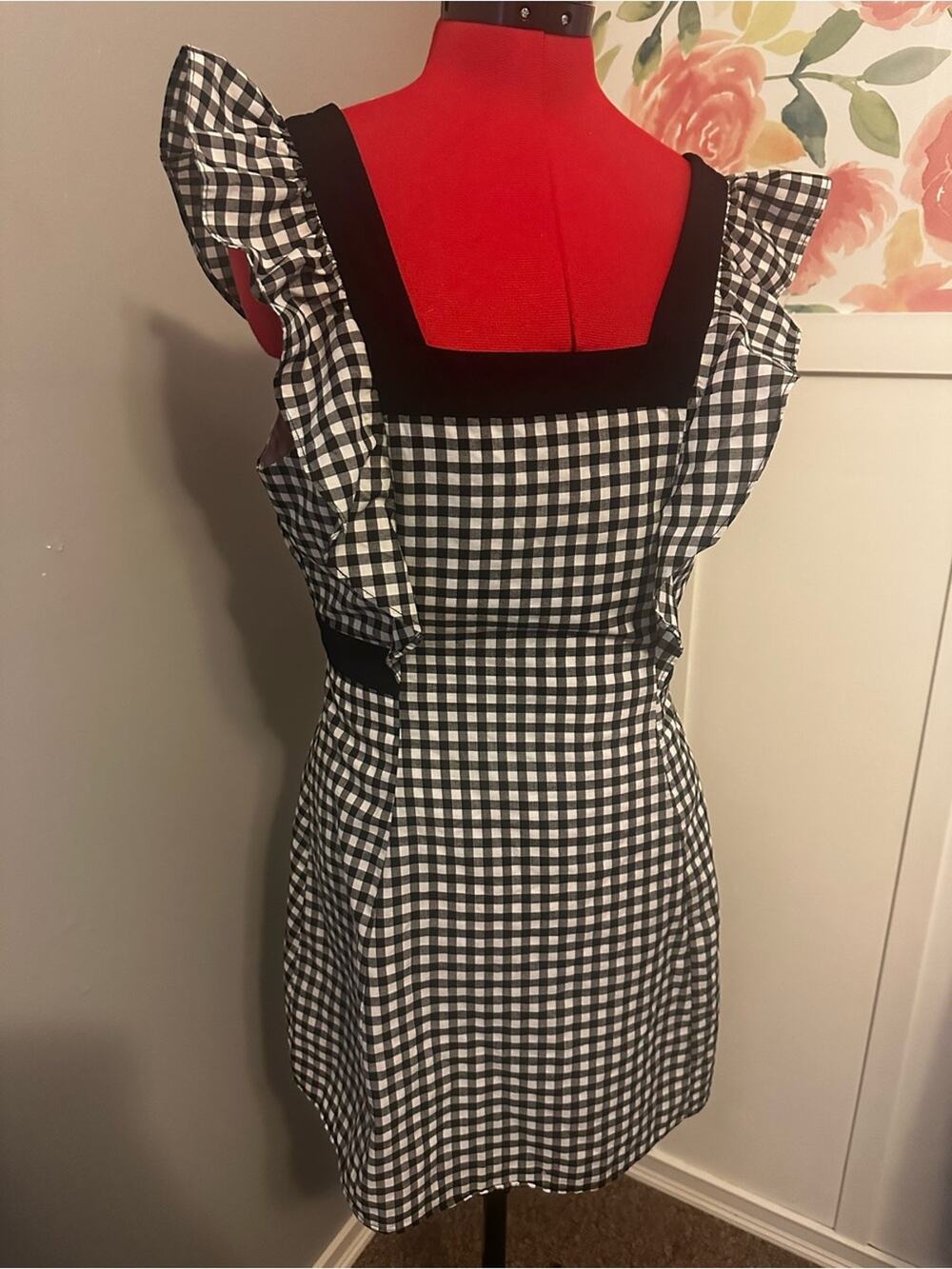 BCBGeneration Black & White Gingham Ruffle Mini Dress